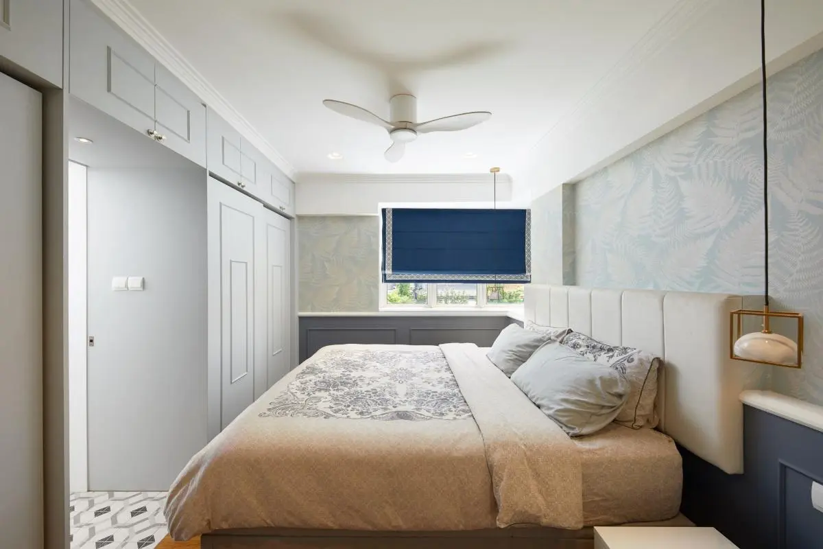 Jersey Lodge — material palette of beige, white and walnut wood