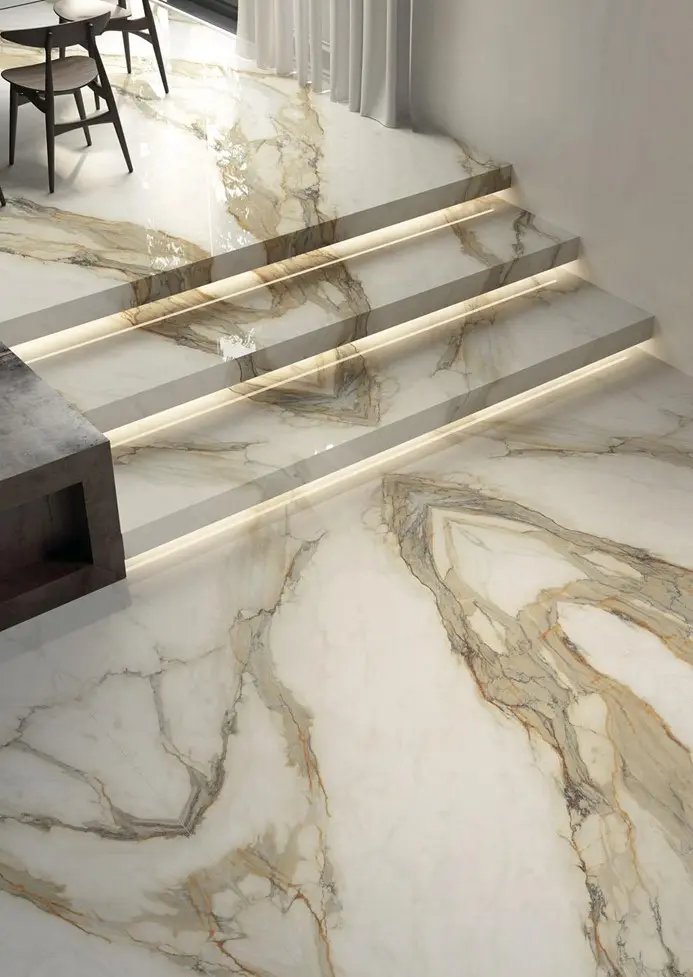 Infinity Calacatta Hermitage in bookmatch for living room floor