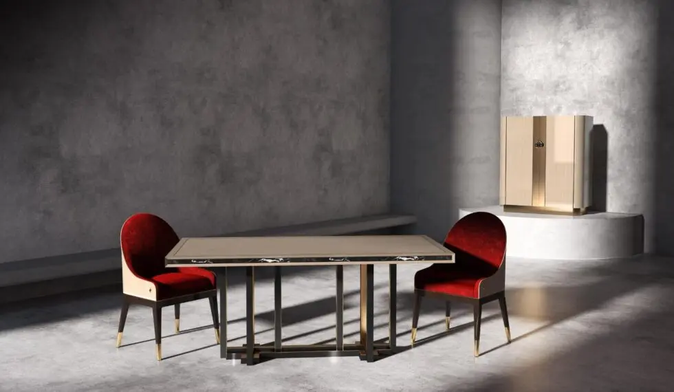 MOROSI Dining Table and Chairs with BODD Bar Cabinet by Marano Furniture