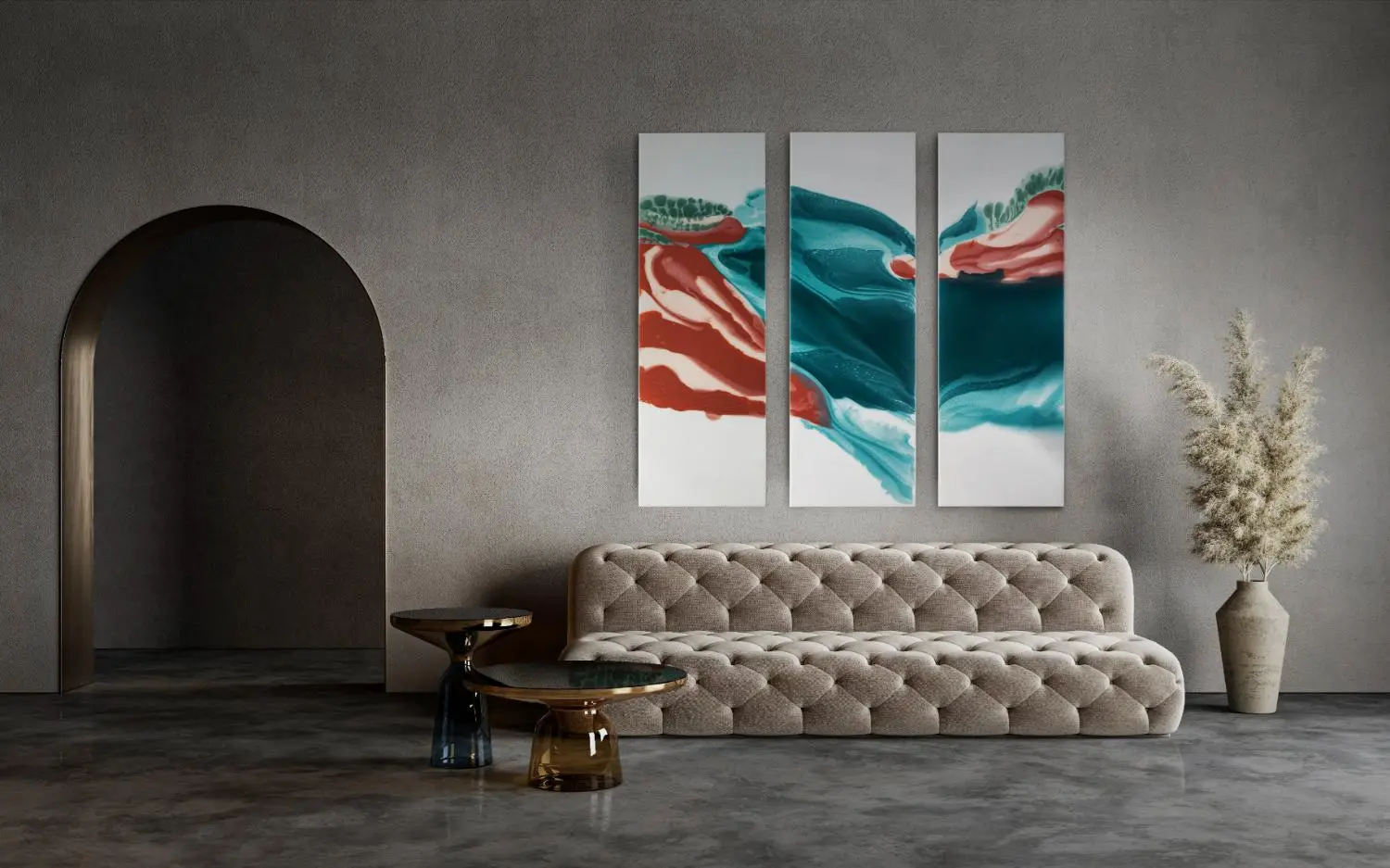 Olivia Collins — Terraqueous I, II, III (2021) in situ. 1500mm x 1500mm