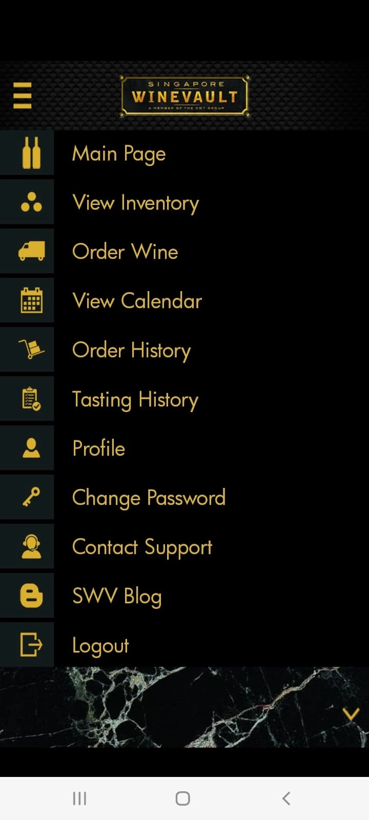 Singapore Wine Vault App UI
